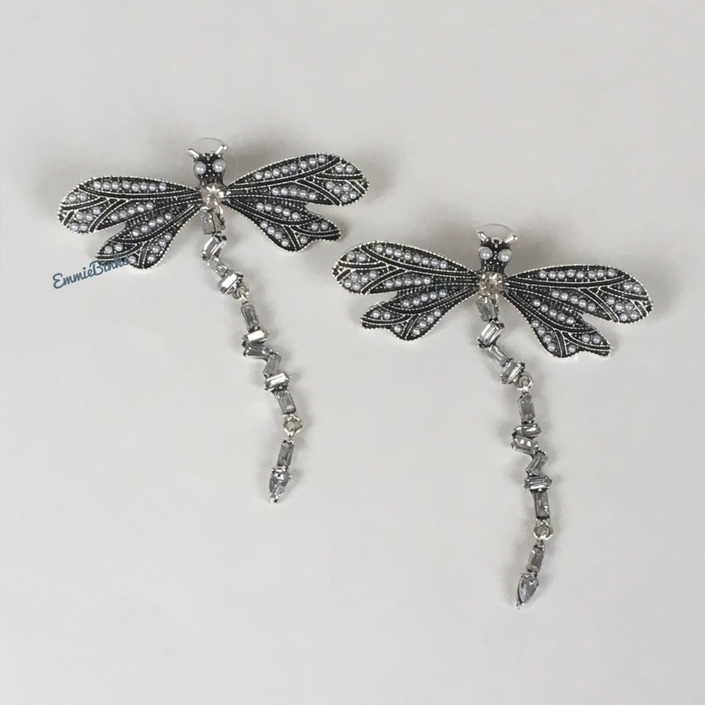 New Zara Sparkle Dragonfly Statement Earrings - Picture 6 of 16